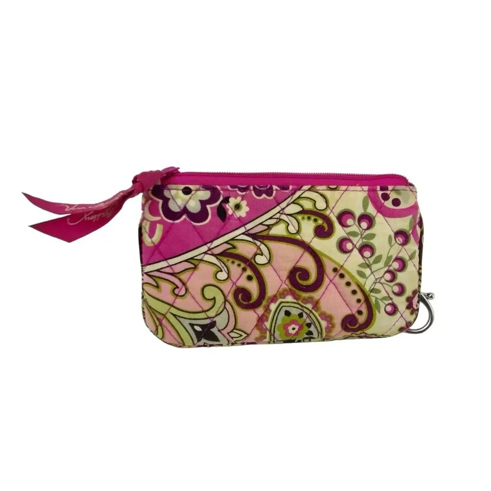 Vera Bradley 5.5 inch Zippered Keychain Wallet Pink Paisley Pattern